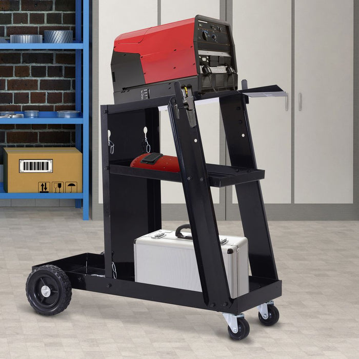 Welding Cart Welder Trolley Garage for Gas Bottle Wheels, Black