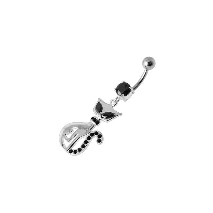 Jeweled Cat Dangling Belly Bar