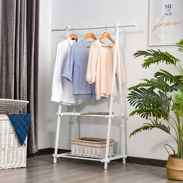 Premium White Steel Freestanding Clothes Rail with 2 Shelves - Durable & Elegant