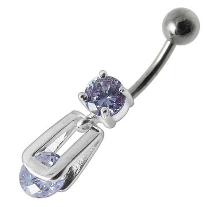 Fancy Stud In Silver Jeweled Dangling Belly Ring