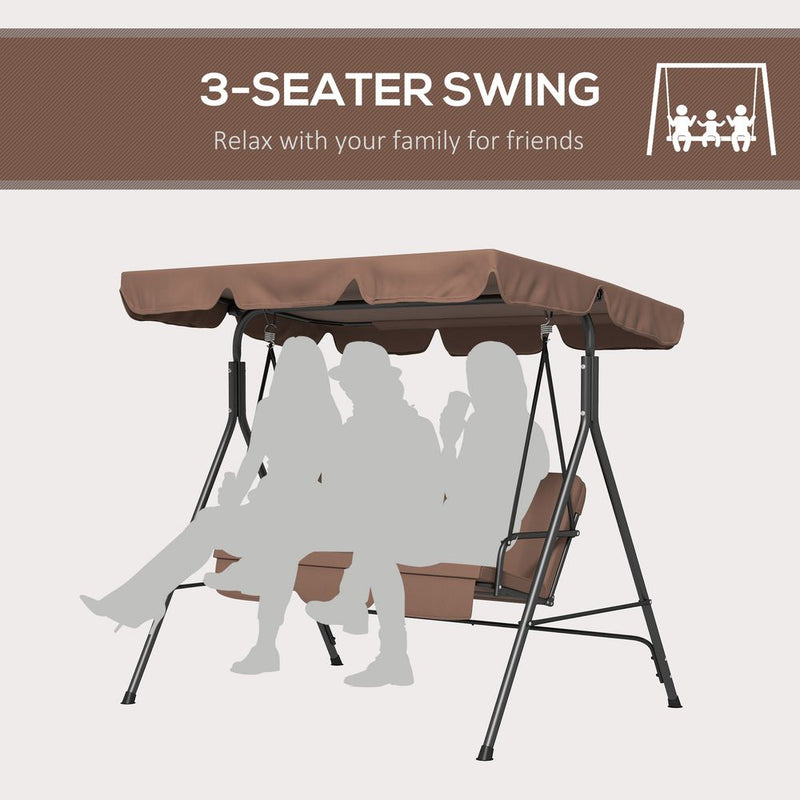 Outsunny 3-Person Porch Swing Chair with Adjustable Canopy - Brown