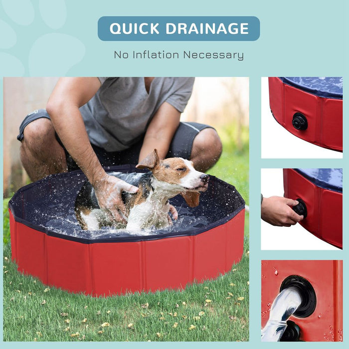 PawHut Foldable Dog Paddling Pool Pet Cat Swimming Pool Indoor/Outdoor Collapsible Summer Bathing Tub Shower Tub Puppy (80w × 20h cm, Red)