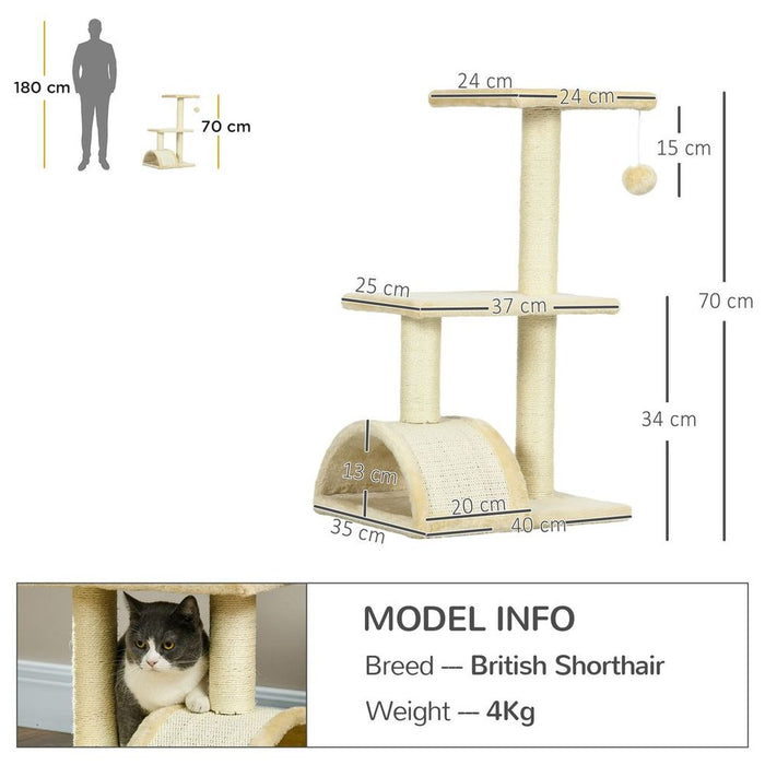 Premium 72cm Cat Tree Climbing Tower - Sisal Scratching Post - Cream White