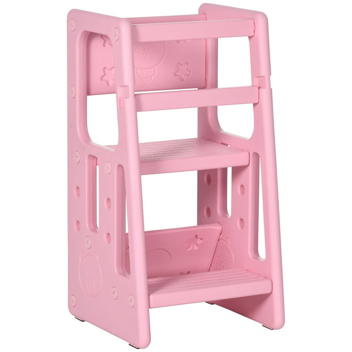 Premium Pink Kids Adjustable Step Stool - Safe & Sturdy Design - Ideal for Toddler Kitchen Use