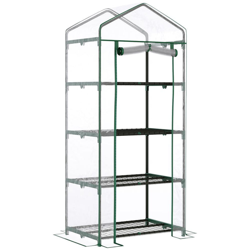 Outsunny 4 Tiers Mini Portable Greenhouse Compact Plant Grow Shed Metal Frame PE Cover 160H x 70L x 50Wcm