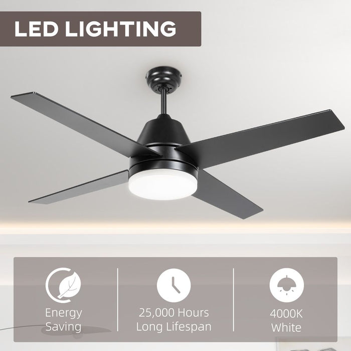 Premium HOMCOM Ceiling Fan w/ Light, Remote - Black & Brown | Best Quality, Reversible Motor, LED Lighting