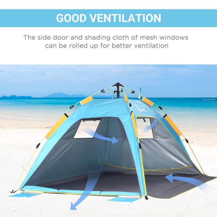 Outsunny 2 Man Pop-up Beach Tent Shade Shelter Hut - Light Blue