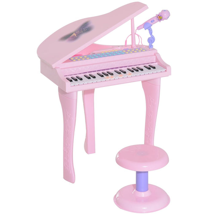 Safe & Interactive 37-Key Mini Piano Keyboard Microphone Stool for Kids - Pink