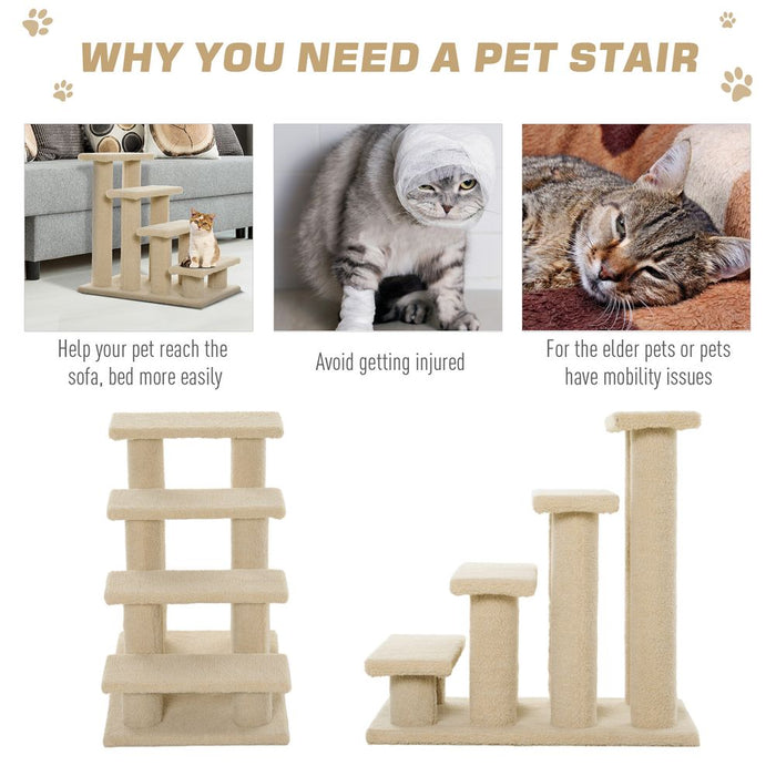 PawHut Dog Steps for Bed 4 Step Pet Stairs for Sofa Dog Cat Climb Ladder 63x43x60 cm Light Brown