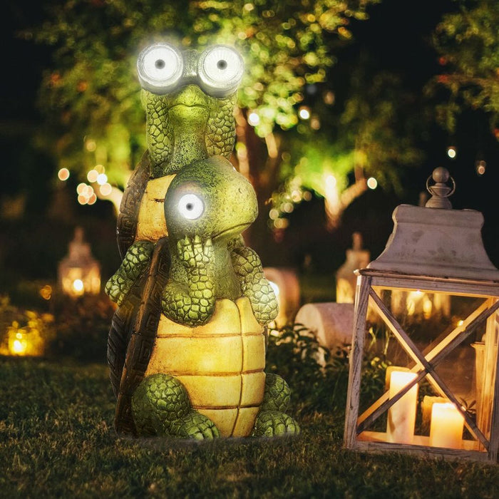 Vivid 2 Tortoises Sculpture Garden Statue - Solar LED Light Outdoor Ornament