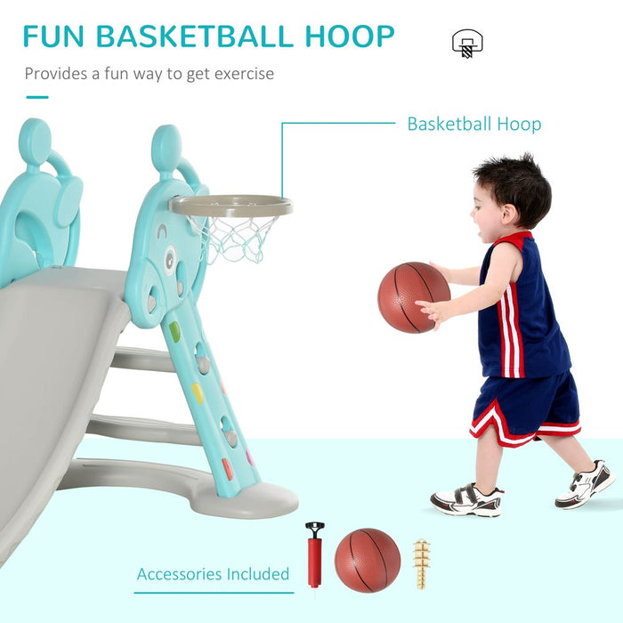 Premium 2-in-1 Kids Slide with Basketball Hoop - Quality & Fun for Ages 18m-4y - Deer Blue