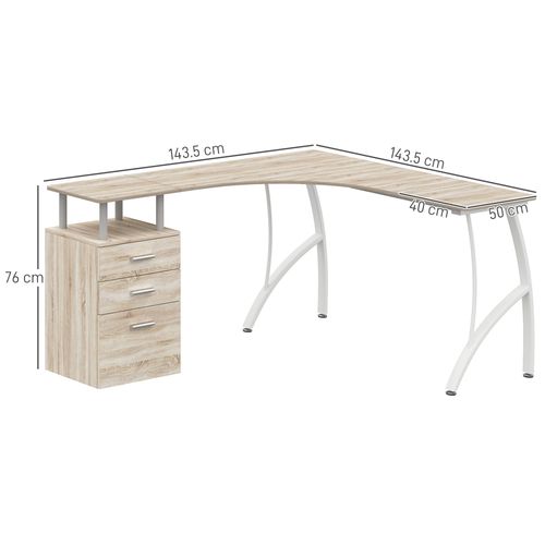 HOMCOM L-Shaped Corner PC Desk Table w/ Drawer Home Office Workstation, Oak