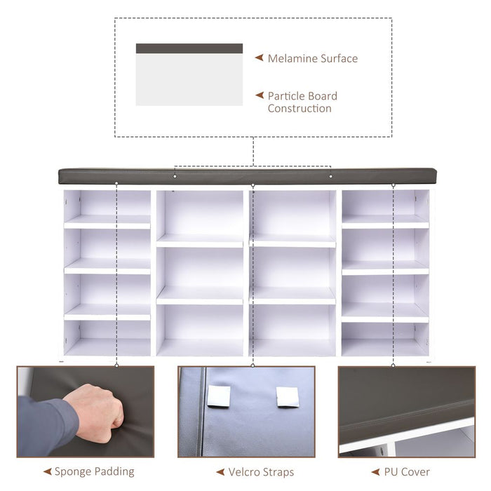 Space-Saving PU Leather Shoe Storage: 14-Compartment Bench in Brown/White