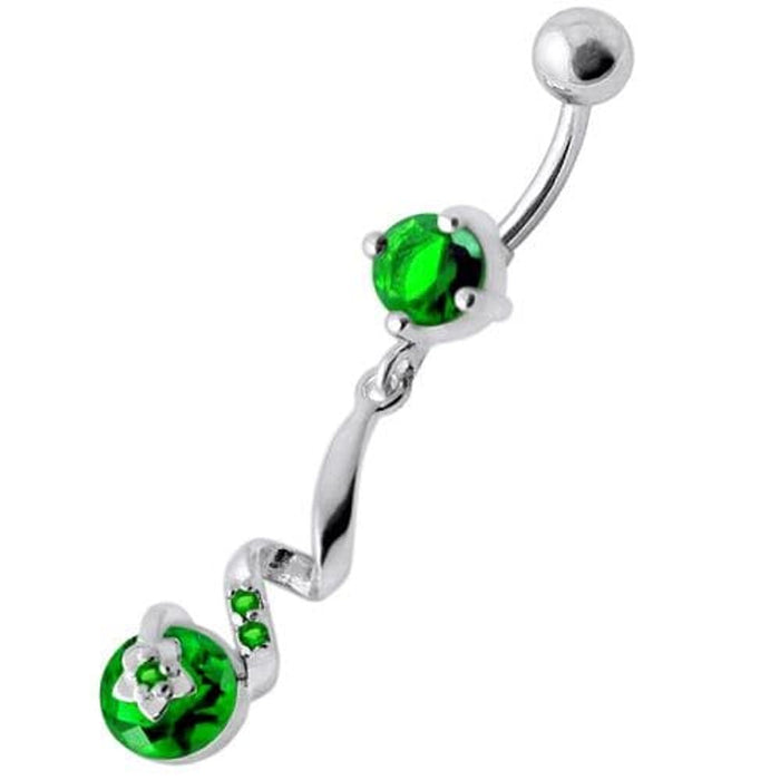 Fancy Jeweled Dangling Star SS Bar Belly Ring