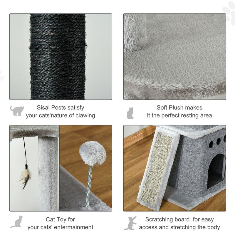 PawHut 255cm Floor To Ceiling Cat Tree for Indoor Cats Climber Scratching Post Adjustable Height Play Tower Removable Cover Grey