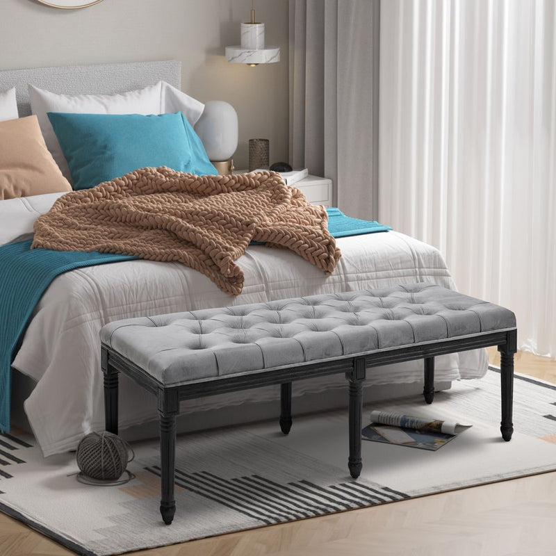 HOMCOM Fabric Bed End Bench Velvet Upholstered Tufted Accent Lounge Sofa