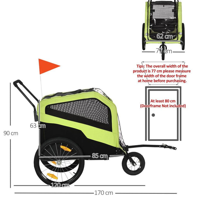 Premium 2-in-1 Dog Bike Trailer & Pet Stroller - Green