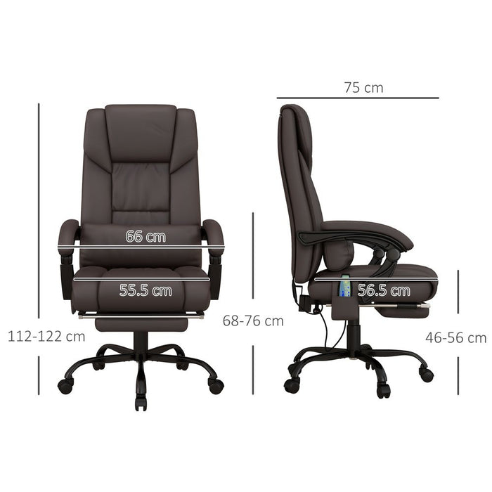 Ultimate Comfort & Style: PU Leather Massage Office Chair - 6 Vibration Points, Adjustable Height, Brown