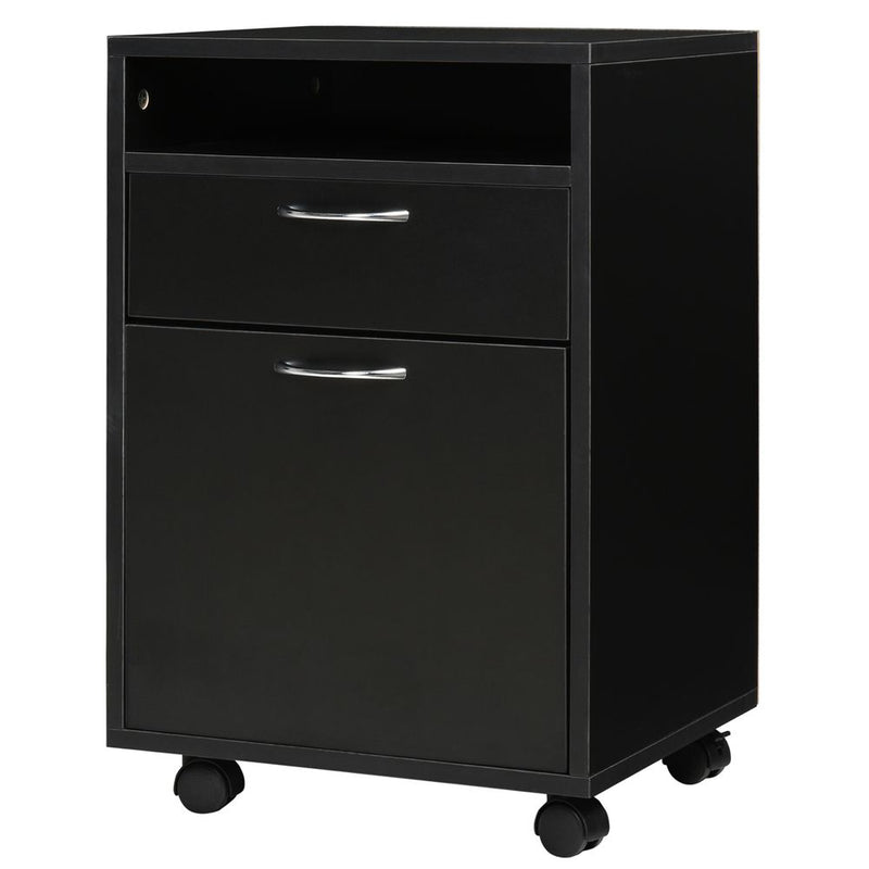 HOMCOM 60cm Storage Cabinet w/Drawer Open Shelf Metal Handles 4 Wheels Office Home Organiser Mobile Printer Black