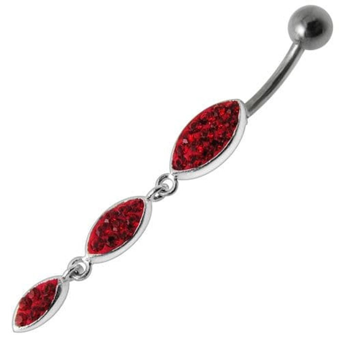 Silver Fancy Stones Jeweled Dangling  SS Bar Navel Ring