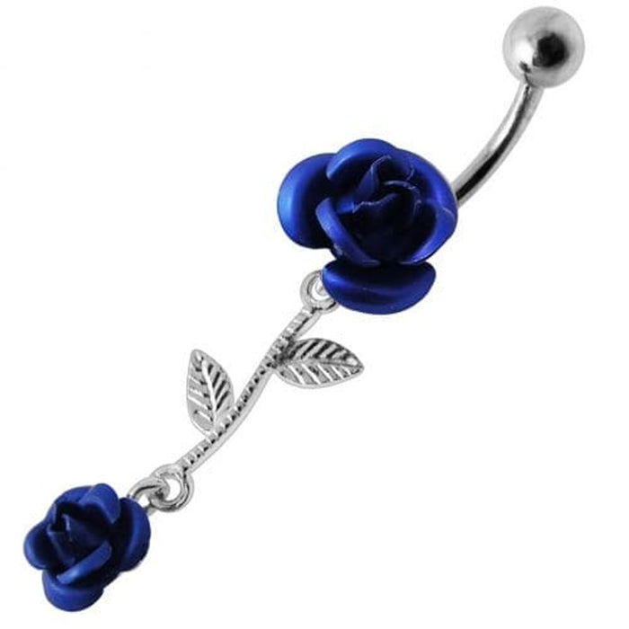 Double Rose Jeweled Dangling Belly Ring