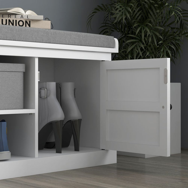 HOMCOM Shoe Storage Bench with Cushion 2 Cabinets for Entryway Hallway White