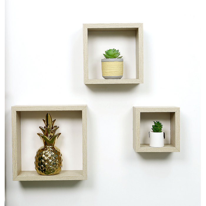 Premium 3 Cube Oak Floating Wall Shelf - High-Quality & Stylish Storage Solution