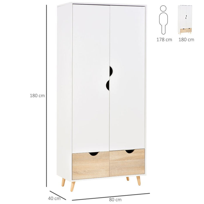 Premium Particle Board 2-Drawer Wardrobe | White/Oak | Spacious & Durable | HOMCOM