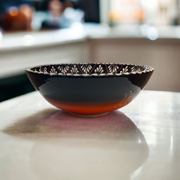 Handmade Ceramic Bowl Tulip Orange to Black 21cm