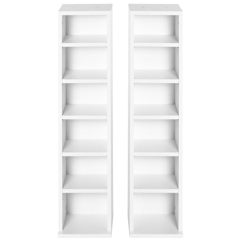 HOMCOM 204 CD Media Display Shelf Unit Set of 2 Blu-Ray Tower Rack w/Adjustable Shelves Bookcase Storage Organiser, White