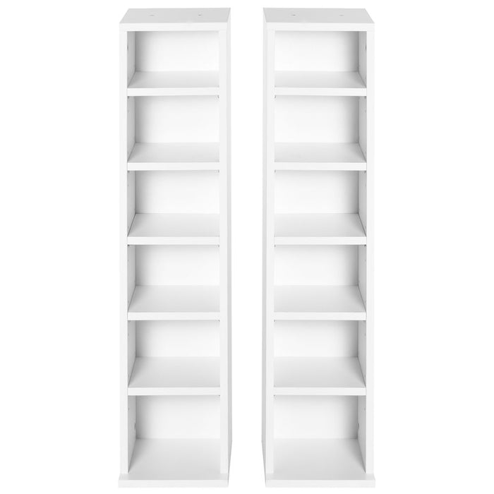 HOMCOM 204 CD Media Display Shelf Unit Set of 2 Blu-Ray Tower Rack w/Adjustable Shelves Bookcase Storage Organiser, White