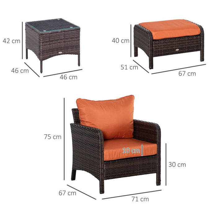 2 Seater PE Rattan Garden Furniture Set, Glass Top Table  Brown