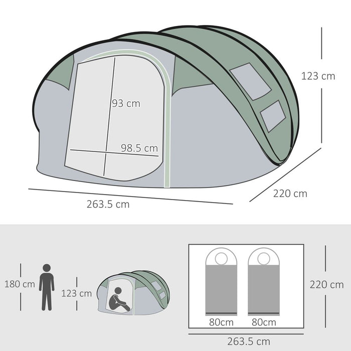 Outsunny 4-5 Person Dome Camping Tent | Pop-Up Design | 4 Windows | Quality & Professional