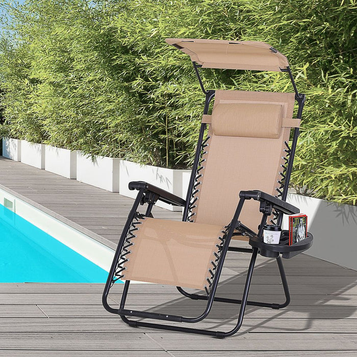 Beige Steel Frame Zero Gravity Outdoor Chair with Canopy - Maximum Comfort and Durability