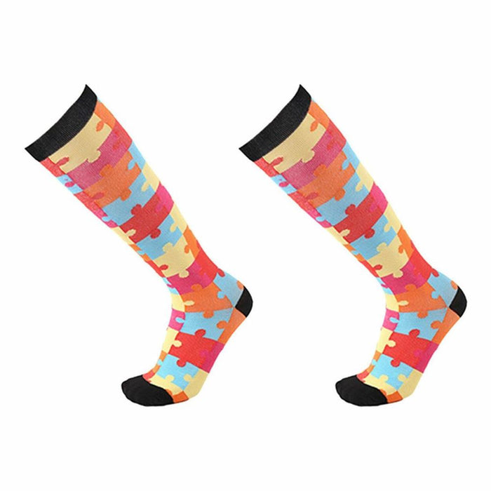 Flo Fashion Bright Pattern Knee-High Compression Sock, Puzzle, L/XL