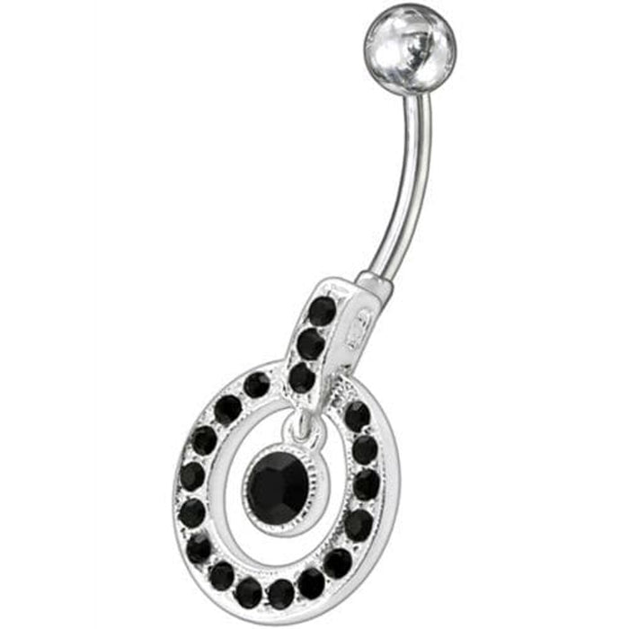 Fancy Multi Colored Round Shape Jeweled Dangling Banana Bar Belly Ring