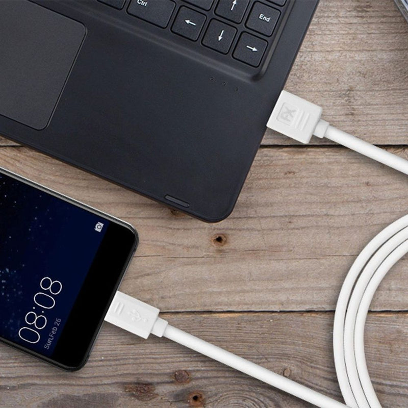 FX Powabud USB Data Cable - Fast Charge & Sync - Micro USB - White - Compatible with Samsung, HTC, Motorola