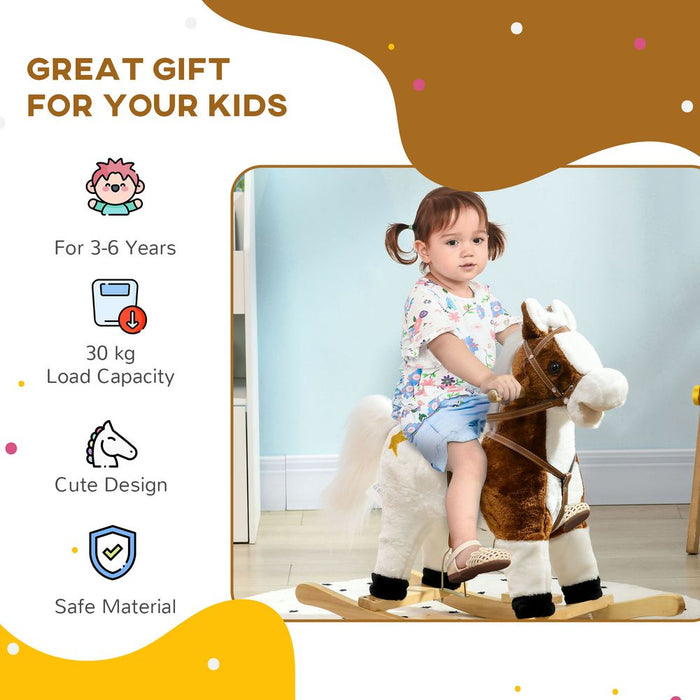 HOMCOM Rocking Horse with Music, Sound, Ride On Horse with Saddle for 3-6 Years