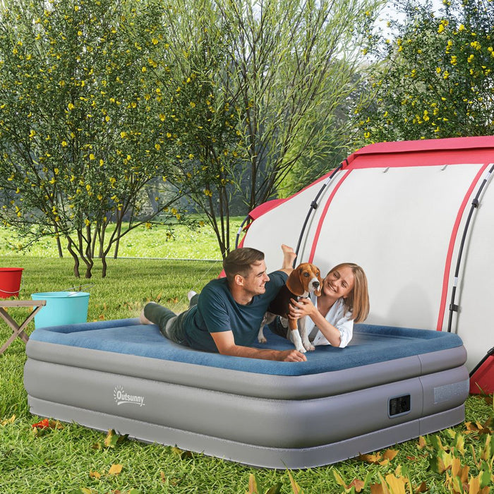 Restful Sleep Anywhere: Outsunny Queen Inflatable Mattress+Electric Pump, 203x152x46cm