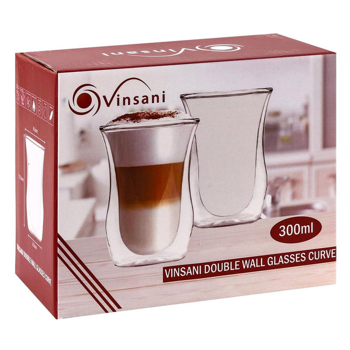 VINSANI Transparent Double Wall Glasses - Perfect for Hot & Cold Drinks - Minimalist Design - Set of 2 - Professional Seller