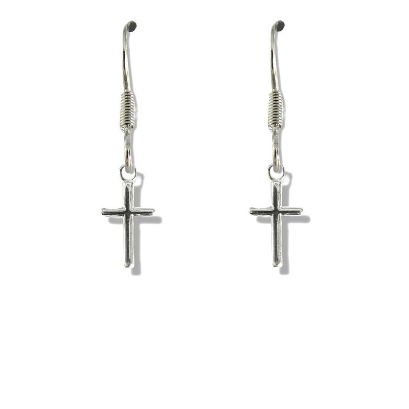 Girls Mini Cross Drop Earrings - Sterling Silver Charm - Delivered in a Gift Box