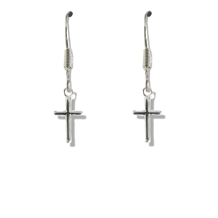 Girls Mini Cross Drop Earrings - Sterling Silver Charm - Delivered in a Gift Box