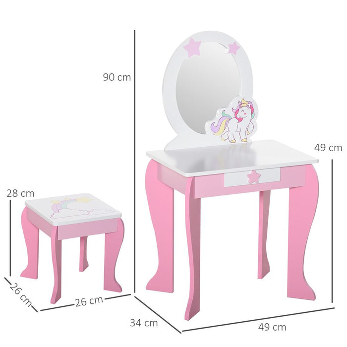 Magical Unicorn Girls Vanity Set with Mirror and Stool - High Quality, Ages 3-6