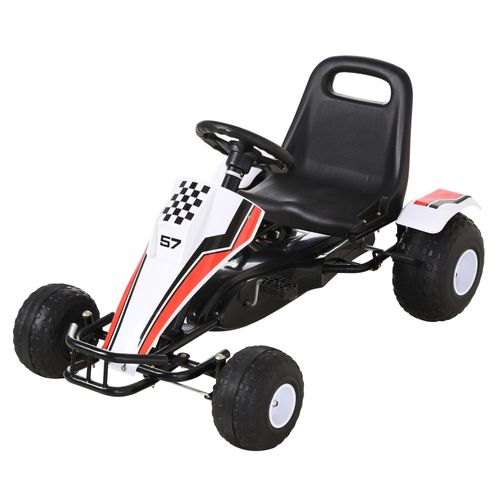 HOMCOM Kids Children Pedal Go Kart Manual Ride On Car w/Brake Gears Steering Wheel Adjustable Seat 4 Smooth Wheels Racing-Style White 104 x 66 x 57 cm