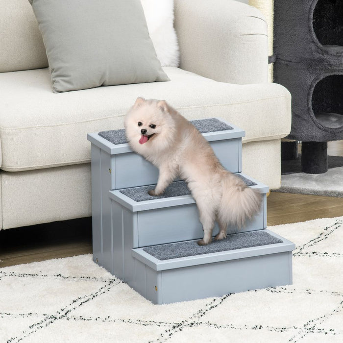 Premium Wood Dog Stairs & Storage - Grey Pawhut - No Slip - Ideal for Bed & Sofa - Limited Stock