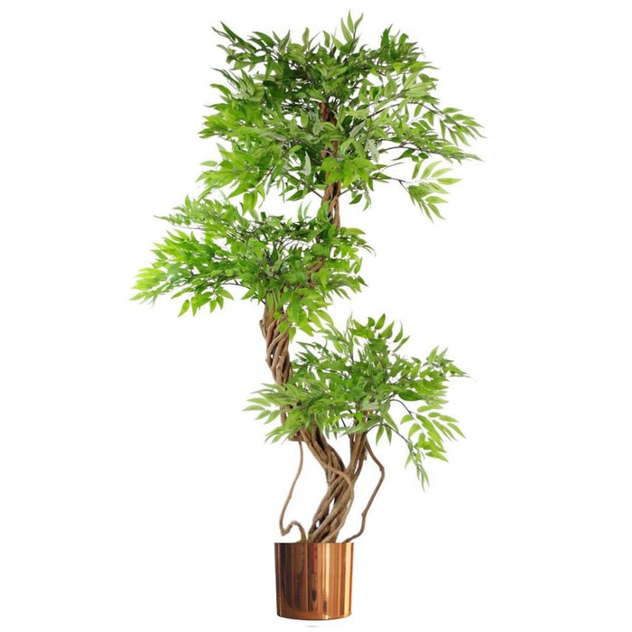 Premium 140cm Artificial Japanese Ficus Tree - Realistic & Green - Bundle with Metal Planter