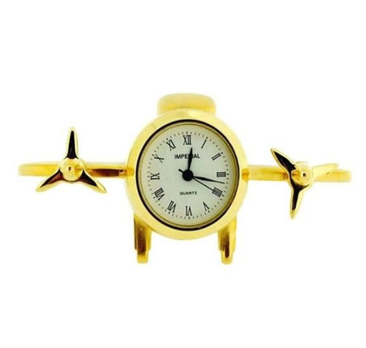 Vintage Gold Aeroplane Miniature Clock - Solid Brass, Limited Stock - CLEARANCE