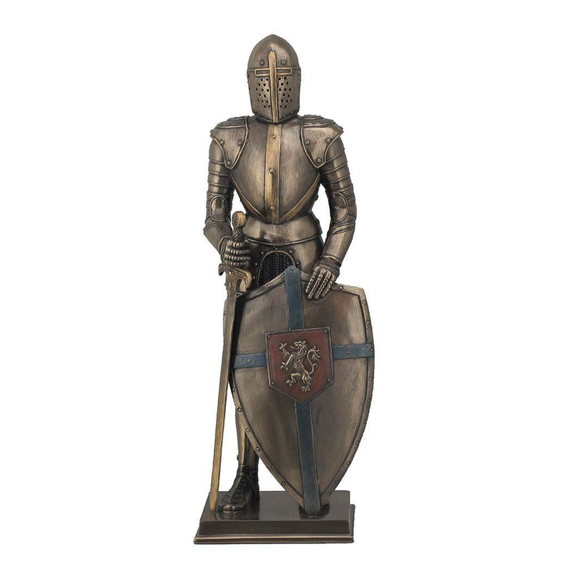 Medieval Knight with Lion Rampant Shield (hand-cast statue sculpture) 10cm Height
