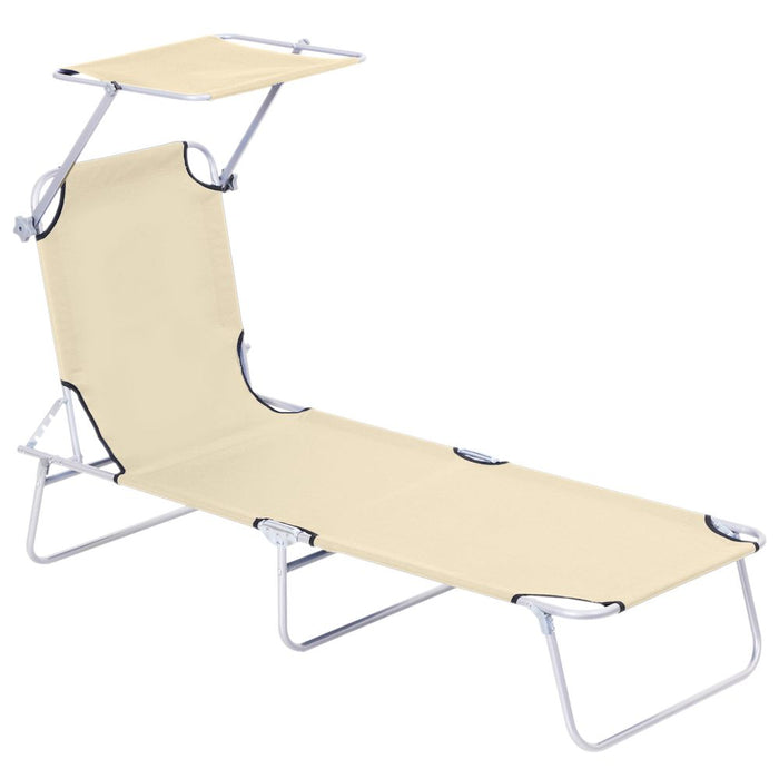 Outsunny Folding Chair Sun Lounger w/ Sunshade Garden Recliner Hammock Beige - Premium Quality