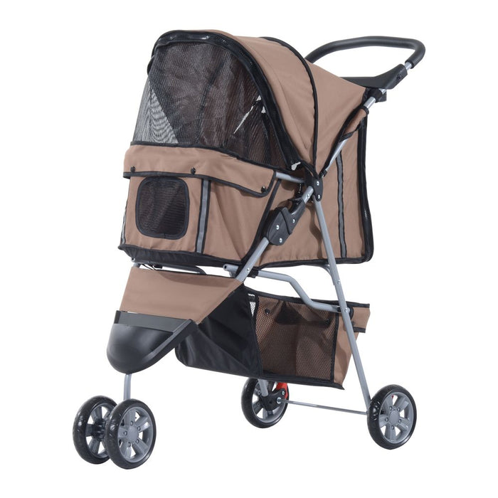 3-Wheel Pet Stroller Pushchair for Cat Puppy, Brown - High Quality, Convenient Carrier for Travel & Walks